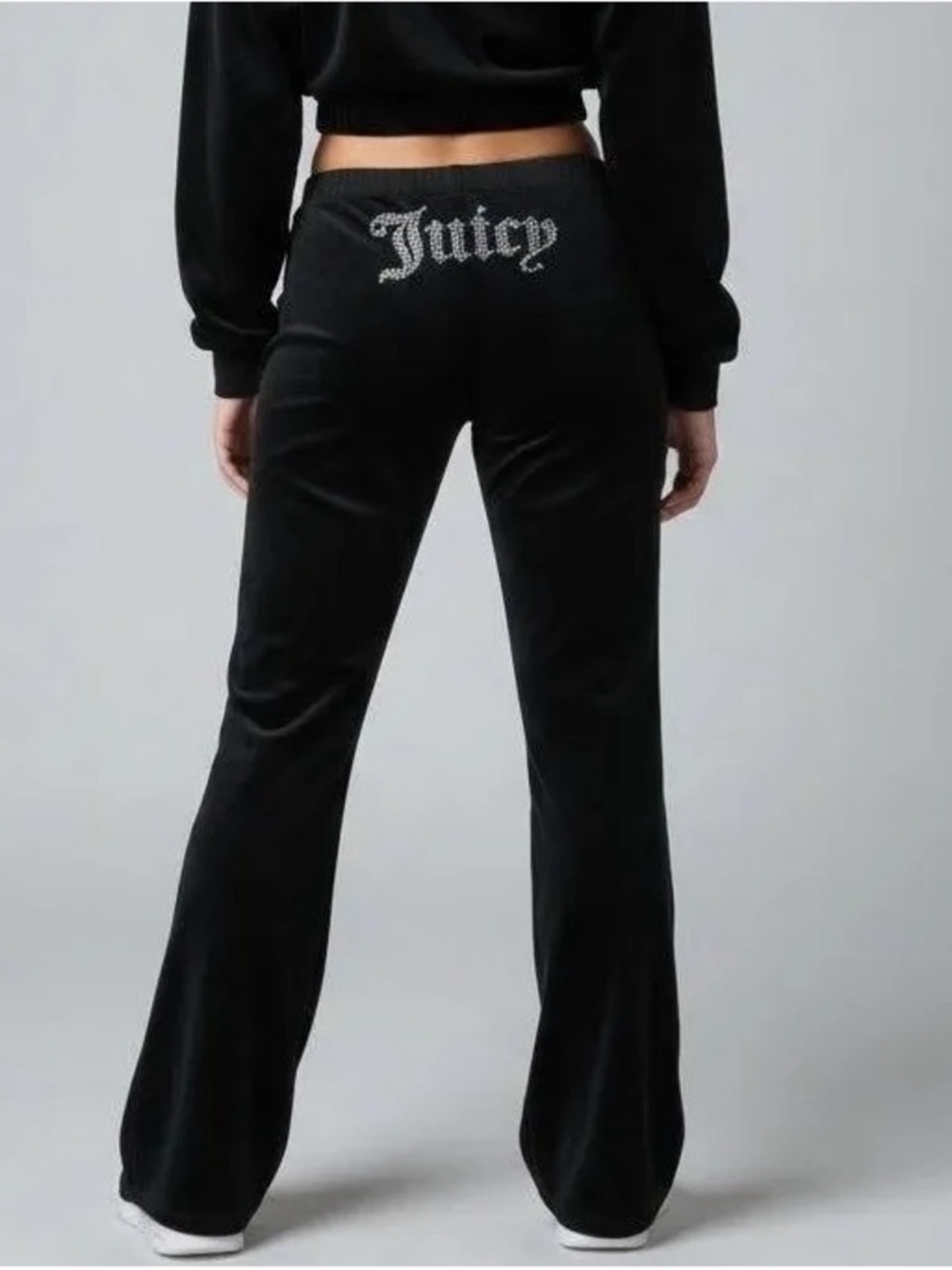 Juicy Couture Black Velour Track Pants with Rhinestone 'Juicy' Logo